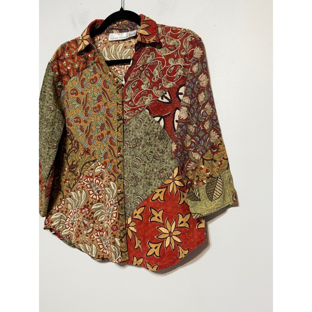 Sacred Threads Boho Patchwork Button Shirt Women … - image 2